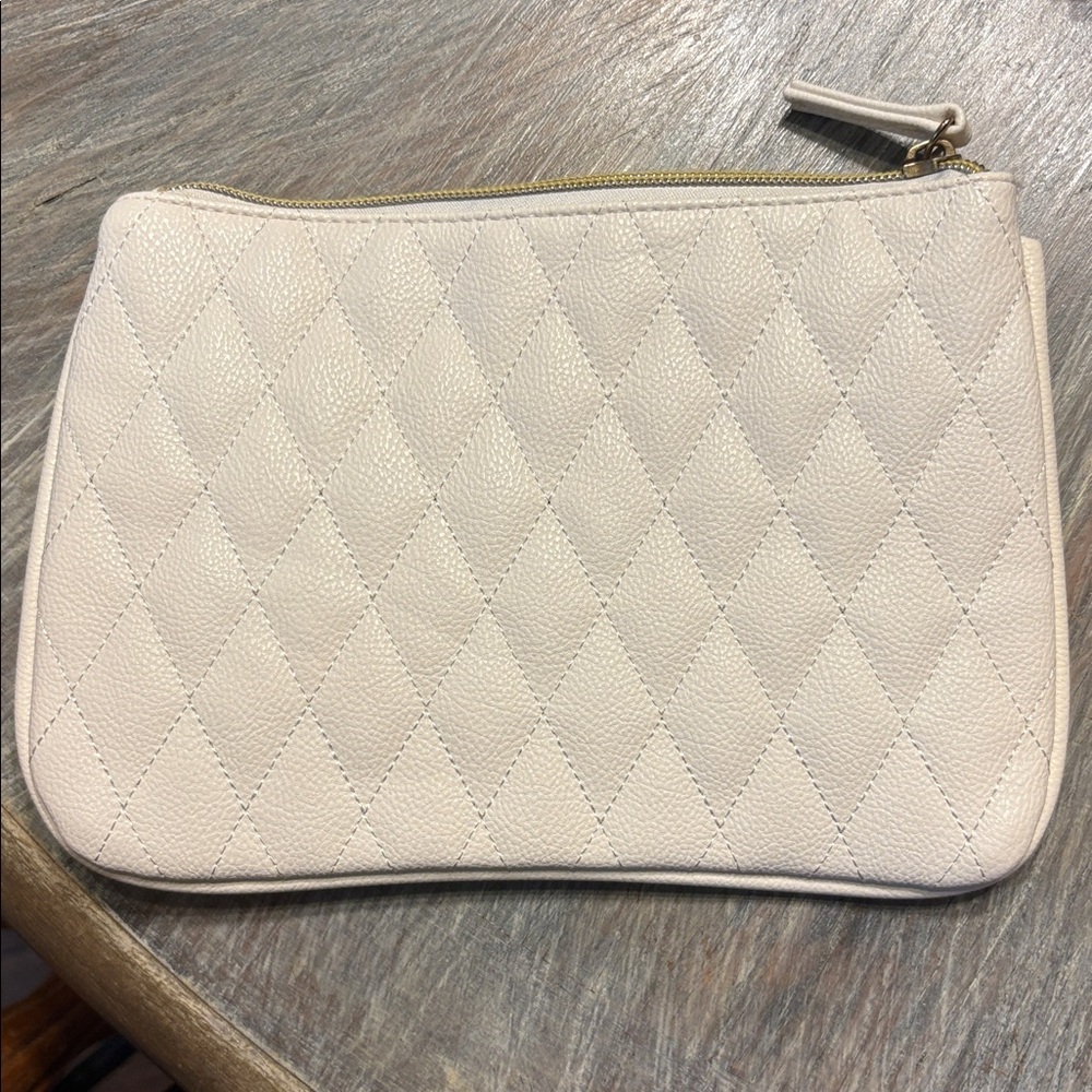 Quilted Cream Cosmetic Bag NWOT